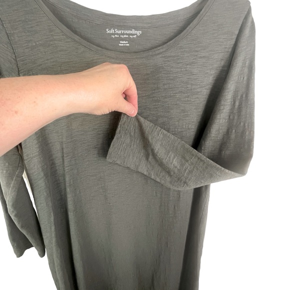 Soft Surroundings Starlight Shift Sequin Midi Dress 3/4 Sleeve Dark Olive Grey M - Picture 12 of 16